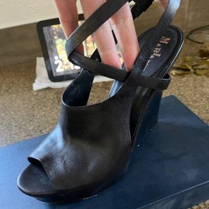 Cole Haan  Black leather wedge sandal size 9